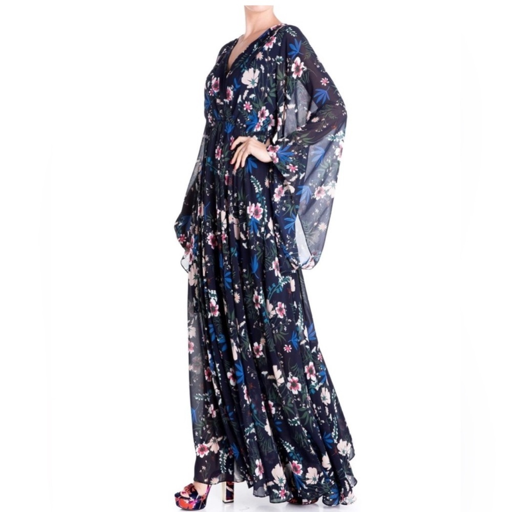 Meghan LA Navy Maxi Dress with Pink & Blue Floral Print